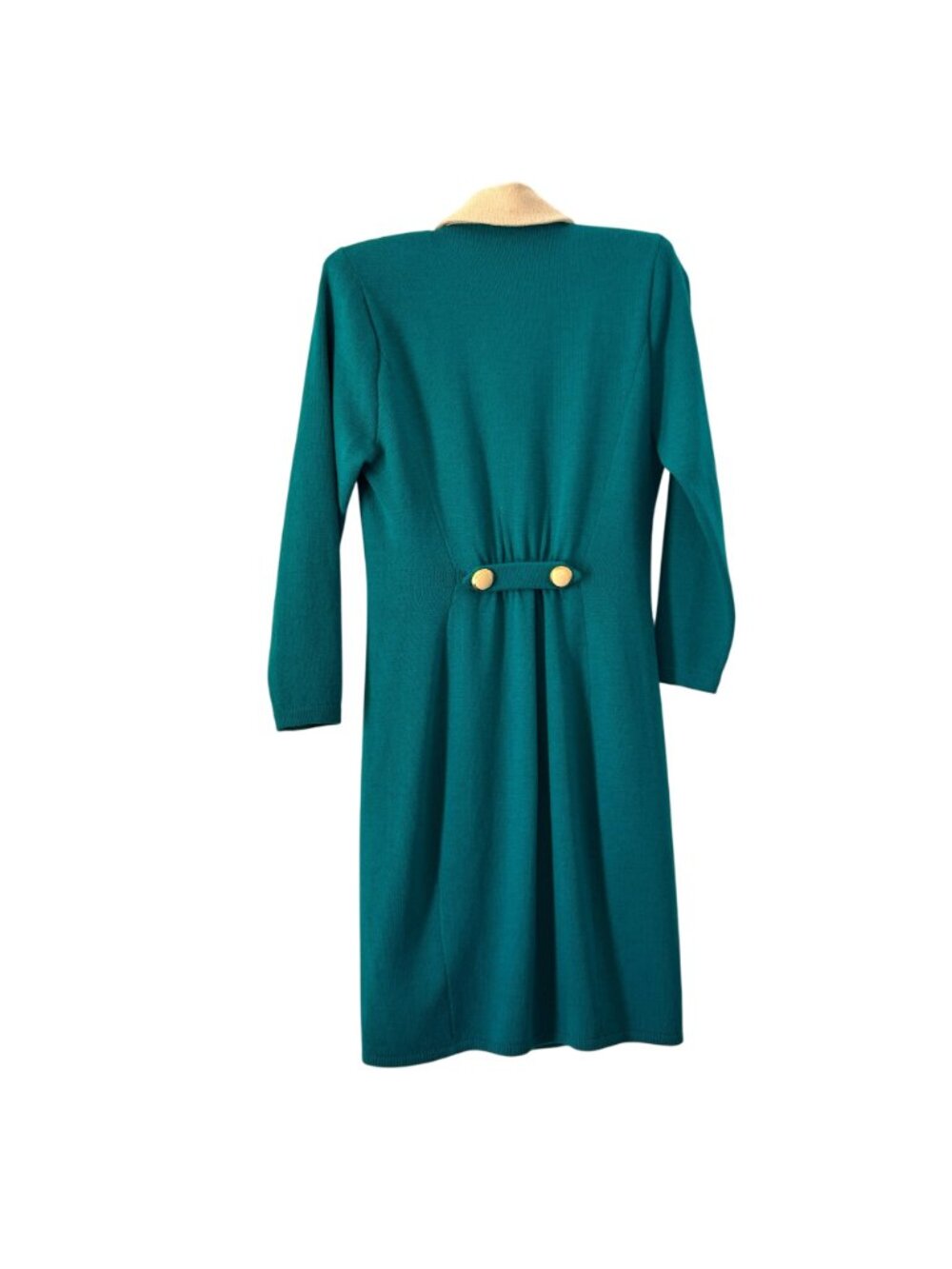 St. John Teal Santana Knit Body Con Dress Double Breasted Ornate Buttons, Sz 4 - Picture 3 of 8